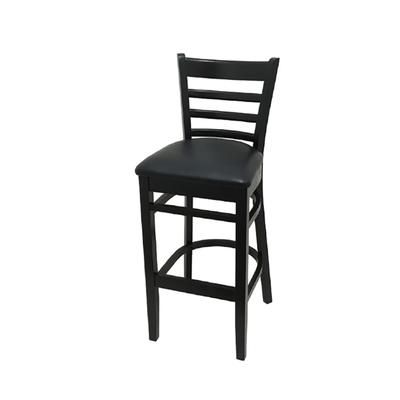 Oak Street WB101BLK BLK Commercial Bar Stool w/ Ladder Back & Black Vinyl Seat, Wood Frame, Black