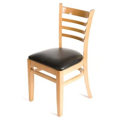 Oak Street WC101NT BLK Dining Chair w/ Ladder Back & Black Vinyl Seat - Beechwood Frame, Natural Finish