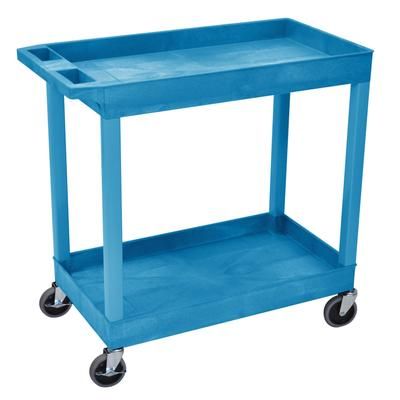Luxor EC11-BU 2-Level Polymer Utility Cart w/ 400-lb Capacity, Raised Ledges, Blue