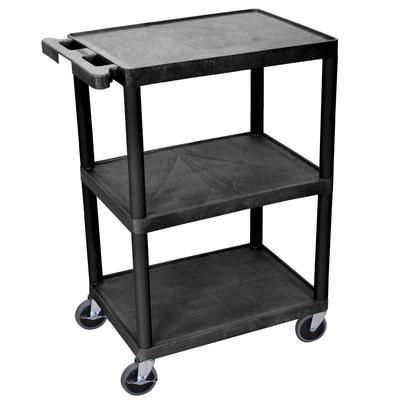 Luxor HE34-B 3 Level Polymer Utility Cart w/ 400 lb Capacity, Raised Ledges, Black