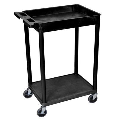 Luxor STC12-B 2 Level Polymer Utility Cart w/ 300 lb Capacity - Raised Ledges, Black