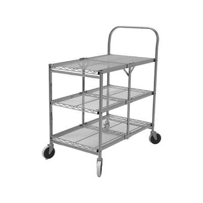 Luxor WSCC-3 3 Level Steel Utility Cart w/ 200 lb Capacity - Flat Ledges, Wire, 300 lb, Chrome