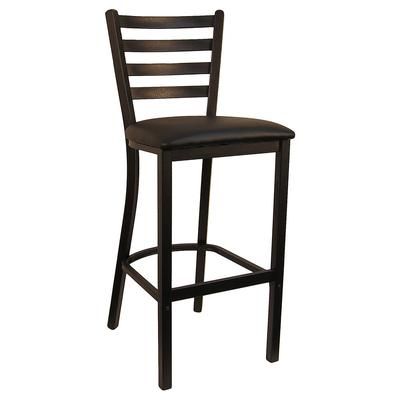 H&D Commercial Seating 6145B BKV Bar Stool w/ Ladder Back & Black Vinyl Seat, Black Metal
