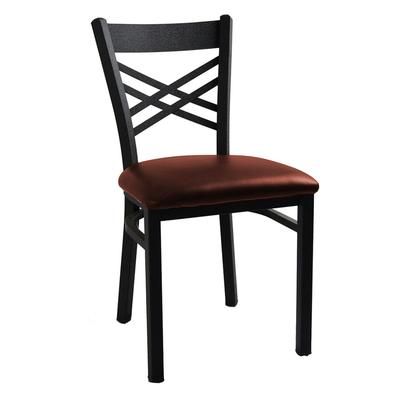 H&D Commercial Seating 6159 BGV Dining Chair w/ Cross Back & Burgundy Vinyl Seat - Metal Frame, Black