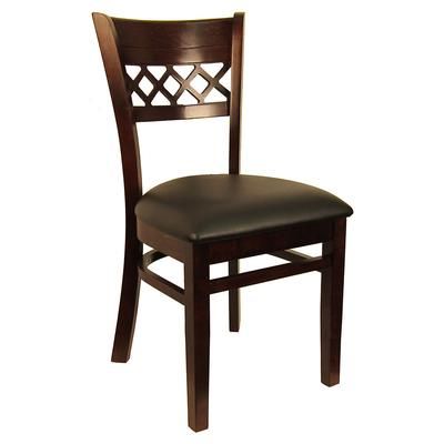 H&D Commercial Seating 8230 DW/BKV Dining Chair w/ Lattice Back & Black Vinyl Seat - Dark Walnut Frame