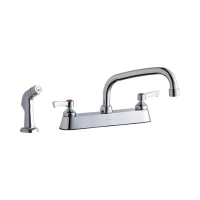 Elkay LK811AT08L2 Deck Mount Faucet w/ Side Spray - 8" Arched Swing Spout & 2" Lever Handles, 8" Centers, Silver