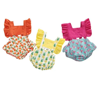 Lioraitin – vêtements d'été pour bébé fille 0-24M, pull-over à manches courtes évasées, barboteuse