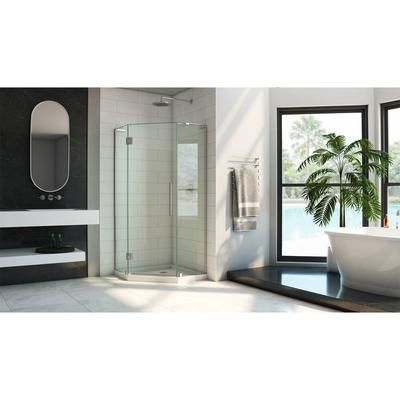 Dreamline DreamLine Prism Plus 36 inch D x 36 inch W x 74 3/4 inch H Frameless Neo-Angle Hinged Shower Enclosure in Brushed Nickel with White Shower Base Kit DL-6060-04