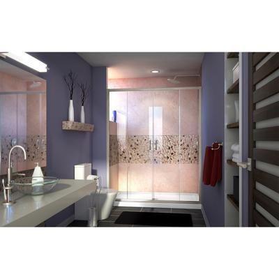 Dreamline DreamLine Visions 30 inch D x 60 inch W x 74 3/4 inch H Semi-Frameless Sliding Shower Door in Brushed Nickel with Center Drain White Shower Base Kit DL-6960C-04CL