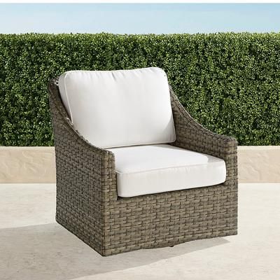 Ashby Swivel Lounge Chair with Cushions in Putty Wicker - Sunbrella Rain, Rain Melon - Frontgate