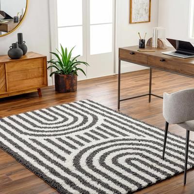 Avent 5'3" x 7' Modern Black White/Rose Cream/Dark Gray/Neutral/Smoke Area Rug - Hauteloom