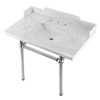 "Kingston Brass LMS3630MBSQ1 Pemberton 36" Carrara Marble Console Sink with Brass Legs, Marble White/Polished Chrome - Kingston Brass LMS3630MBSQ1"