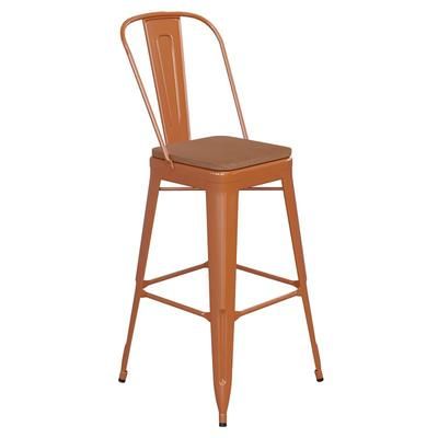 Flash Furniture CH-31320-30GB-OR-PL2T-GG Bar Height Commercial Bar Stool w/Removable Back and Wood Seat - Steel, Orange