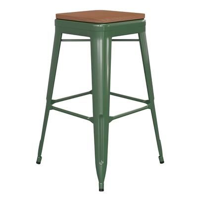 Flash Furniture CH-31320-30-GN-PL2T-GG Backless Commercial Bar Stool w/ Wood Seat - Steel, Green