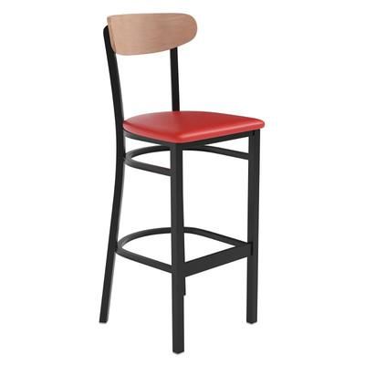 Flash Furniture XU-DG6V6RDV-NAT-GG Commercial Bar Stool w/ Boomerang Back & Red Vinyl Seat - Steel Frame, Black, Natural Finish
