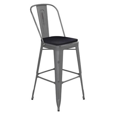 Flash Furniture XU-DG-TP001B-30-PL1B-GG Counter Height Stool w/ 30" Black Wood Seat - Steel, Gray, Black Poly Resin Wood Seat