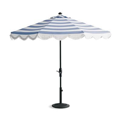 9' Round Designer Umbrella - Resort Stripe Seaglass, Endura Teak - Frontgate Resort Collection™