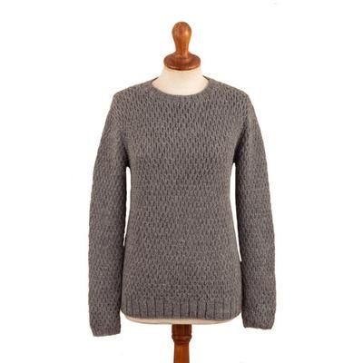 Island,'Grey Pullover Hand-Knit from 100% Baby Alpaca in Peru'