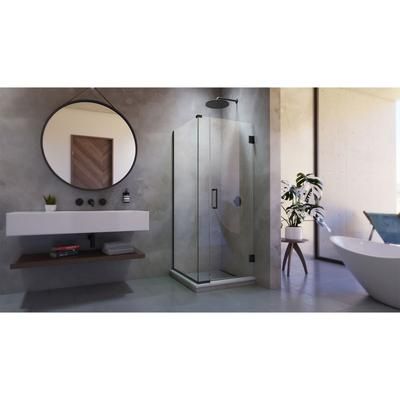 Dreamline DreamLine Unidoor Plus 34 1/2 inch W x 34 3/8 inch D x 72 inch H Frameless Hinged Shower Enclosure in Matte Black SHEN-24345340-09