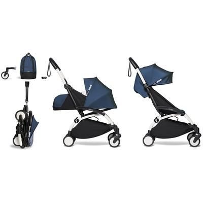 Babyzen YOYO2 Ultra Compact Complete 0+/6+ Stroller & Rolling Bag Bundle - White/Air France Blue