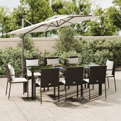 vidaXL Set da Pranzo da Giardino 9 pz con Cuscini Nero in Polyrattan