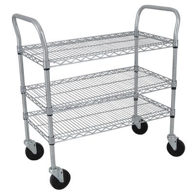 StoreIt SI-UC-3-3618-CH 3 Level Wire Utility Cart w/ 600 lb Capacity - Flat Ledges, Chrome