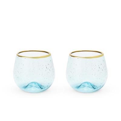 Aqua Bubble Stemless Wine Glass Set by Twine in Blue