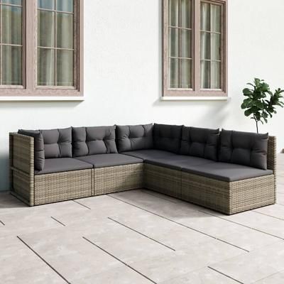 vidaXL Set Divani da Giardino 5 pz con Cuscini in Polyrattan Grigio