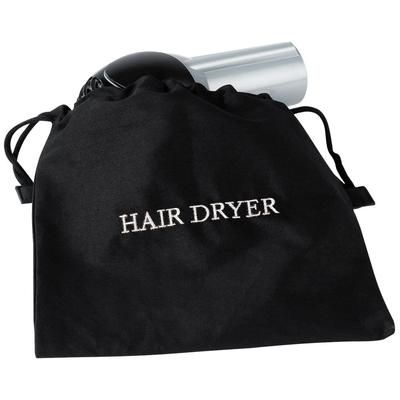 Hospitality 1 Source FRHDBAGWEM Hair Dryer Bag w/ Drawstring Closure - 12" x 12", Poly/Cotton, Black w/ White Embroidery, Case of 10