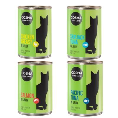 Cosma Original in gelatina 24 x 400 g Alimento umido per gatti - Mix: 2x Pollo, 1x Tonno Skipjack, 1x Tonno del Pacifico, 2x Salmone