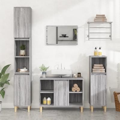 vidaXL Set Mobili da Bagno 3 pz Grigio Sonoma in Legno Multistrato