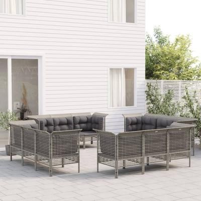 vidaXL Set Divani da Giardino 12 pz con Cuscini in Polyrattan Grigio