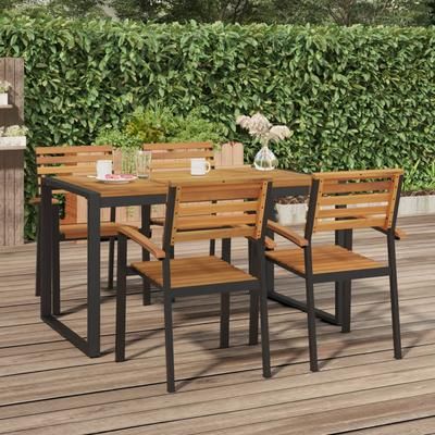 vidaXL Sedie Giardino Impilabili 4 pz Legno Massello Acacia e Metallo