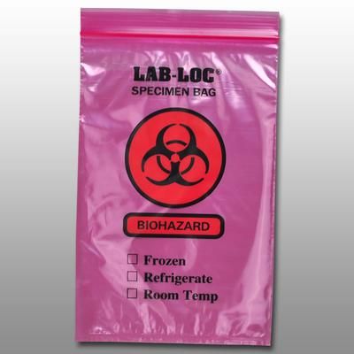 LK Packaging LAB20609RE Lab-Loc Reclosable 3-Wall Specimen Bags - 6" x 9", Polyethylene, Red Tint