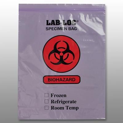 LK Packaging LAB221215PU Lab-Loc Reclosable 2-Wall Specimen Bags - 12" x 15", Polyethylene, Purple Tint, Case of 1000