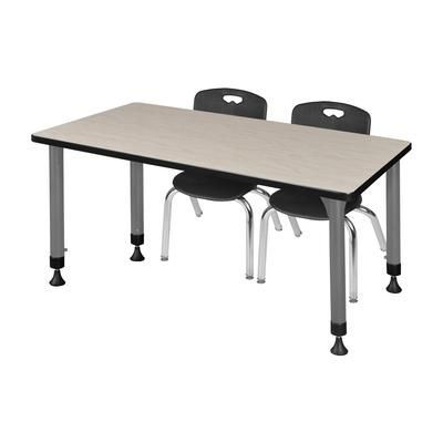 Regency Kee 60 x 24 in. Adjustable Classroom Table In Maple & 2 Andy 12 in. Stack Chairs In Black & Grey Base - Regency MT6024PLAPGY45BK