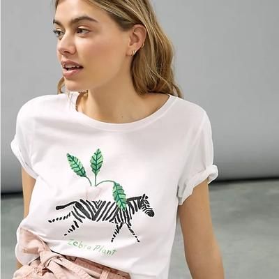 Anthropologie Tops | Anthro Zebra Plant Graphic Tee | Color: White | Size: S