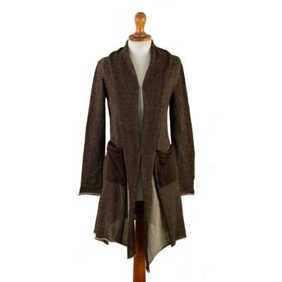 Espresso Lady,'Espresso and Beige Pima Cotton Long Cardigan from Peru'