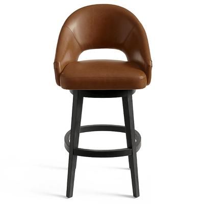 Lusso Swivel Bar & Counter Stool - Bar Height (29-3/4" Seat), Bonded Leather, Black Walnut/Marbled Bourbon/Bar Height - Grandin Road