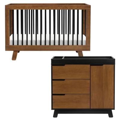 Babyletto Hudson 3-in-1 Convertible Crib + 3-Drawer Changer Dresser Bundle - Natural Walnut / Black