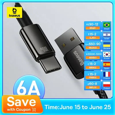 Baseus 100W USB Type C Cable For Samsung Pro Fast Charging Wire USB-C Charger Data Cord For Huawei