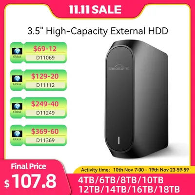 UnionSine 4TB 8TB 10TB 12TB 16TB 18TB 3.5"USB 3.2Gen External Hard Disk HDD Compatible Desktop/Laptop/Mac/Xbox/Xbox One/PS4/TV