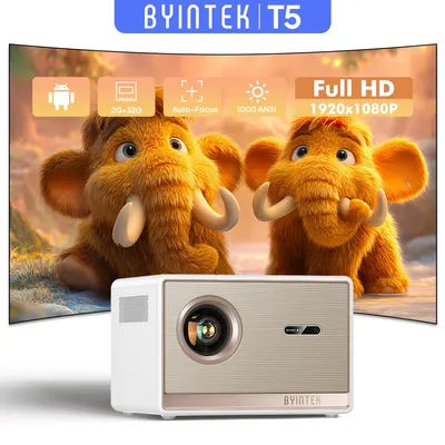BYINTEK T5 Full HD 1080P Projector 4K 1000ANSI Android WiFi 6 Auto Focus ProfessionalBass Home Theater Projector for Video