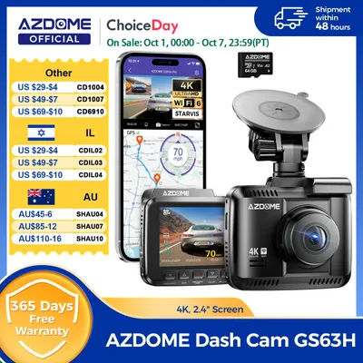 AZDOME Dash Cam GS63H 4K Built-In GPS Wi-Fi Dash Car Camera with Starvis 2.4" Screen WDR Night Vision Car DVR Parking Monito
