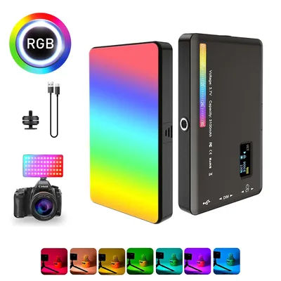 RGB LED Video Light Photography Fill Camera Lighting Panel CRI95+ 2500-9000K LCD Display Cold Shoe