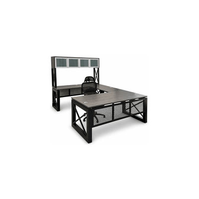 Xdustrial Series 71"W x 107"D Executive Black Metal Frame U-Shaped Desk with Overhead St
