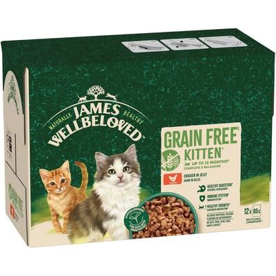 12x85g Chicken Jelly 2-12 Months Kitten Hypoallergenic Grain Free James Wellbeloved Wet Cat Food