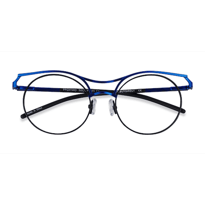 Female s round Blue Black Metal Prescription eyeglasses - Eyebuydirect s Proximo