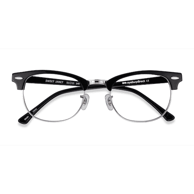 Unisex s browline Black Silver Acetate, Metal Prescription eyeglasses - Eyebuydirect s Sweet Janet