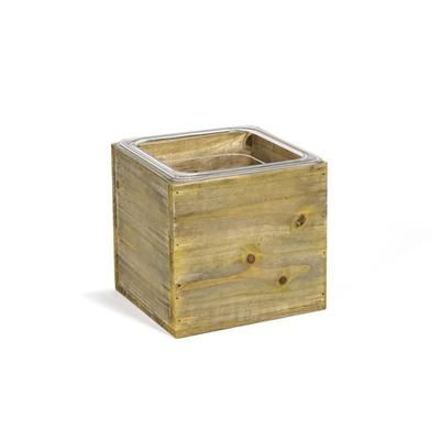 Front of the House BHO145NAW21 Rectangular Ice Housing / Pan Set - 7" x 6 1/2" x 6 1/2", Rustic Wood, Brown